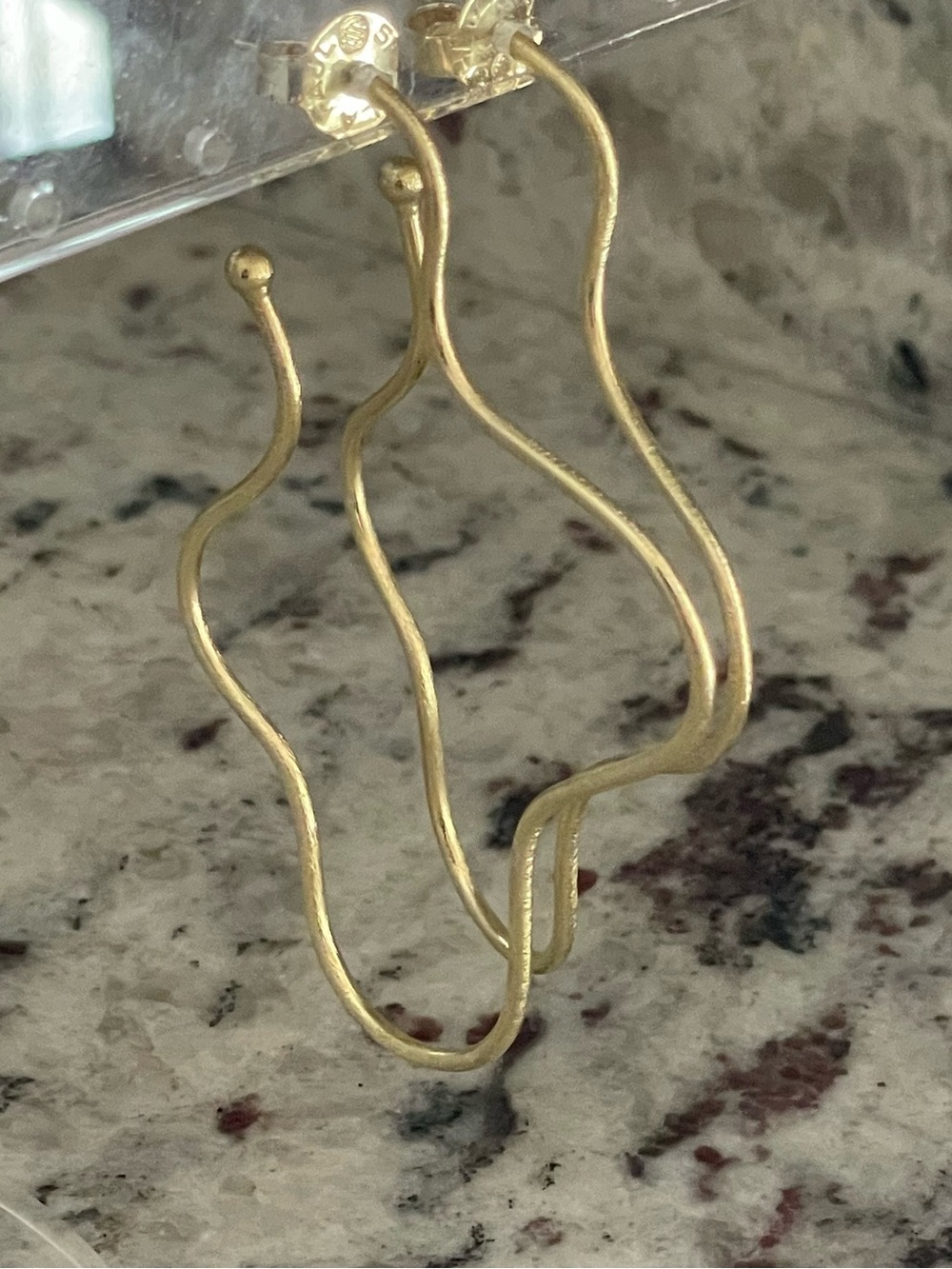 Sheila Fajl Long Wiggle Wiggle Hoop Earrings 18K Brushed Gold Finish 3” - Picture 5 of 8